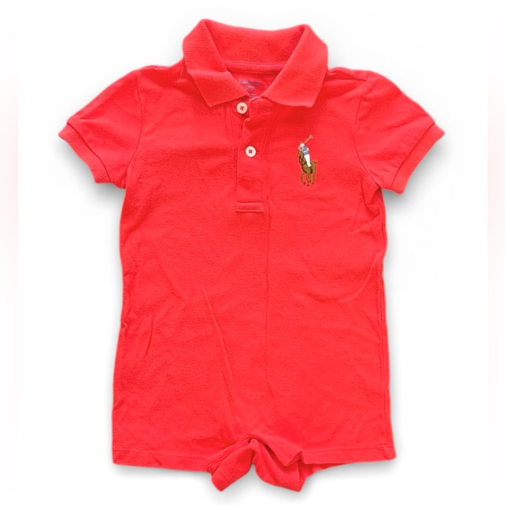 RALPH LAUREN Cotton Polo Shortall Red Pony Baby Boy’s size 9M